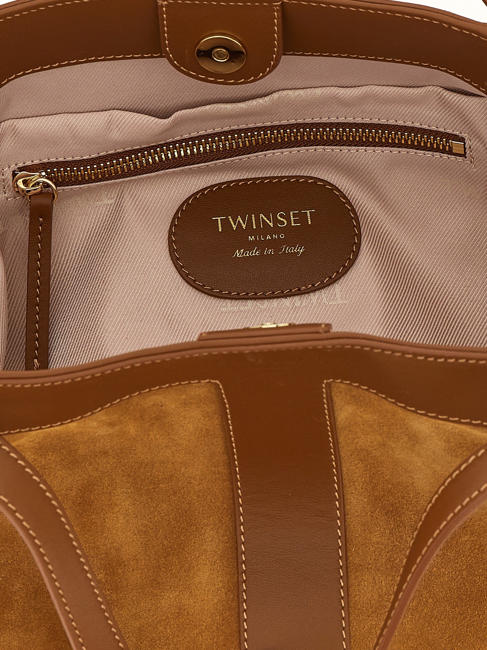 Shoulder Bag by Twinset for women in polyethylene polyurethane suede leather brown presents a versatile silhouette, showcasing a secure magnetic and versatile with versatile shoulder-strap & handle for a sophisticated look.