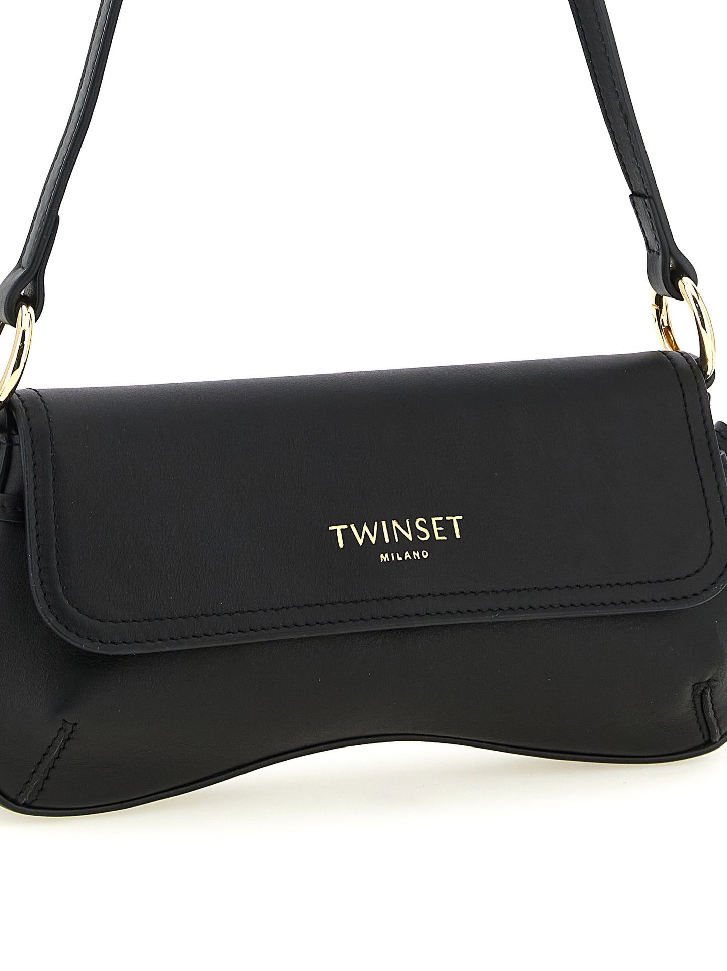 Shoulder Flap Bag by Twinset for women in calf leather black features a distinguished silhouette, showcasing a secure flap & magnetic and distinguished with versatile shoulder-strap & handle for a distinguished finish.