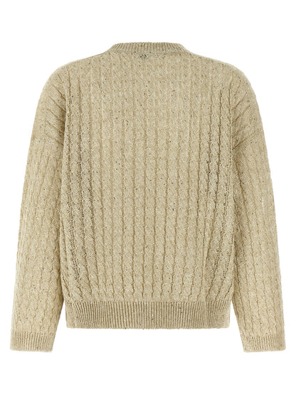 Cardigan by Brunello Cucinelli for women in linen nylon & sequins beige showcases a luxurious silhouette, meticulously detailed with a sophisticated crew neckline and for a refined finish.