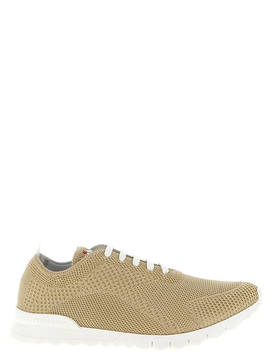 Athletic Sneakers by Kiton for men in stretch cotton beige showcases an impeccable silhouette, defined by an impeccable athletic style design that perfectly captures the essence of the Men's Athletic Stretch Cotton Sneakers.