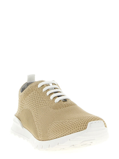 Athletic Sneakers by Kiton for men in stretch cotton beige features an timeless silhouette from the Men's Athletic Stretch Cotton Sneakers collection, showcasing a timeless athletic style for a timeless look.