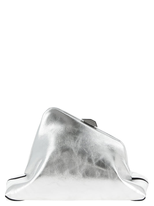 The Attico Day Off Calfskin Leather Small Clutch Handbag - Silver