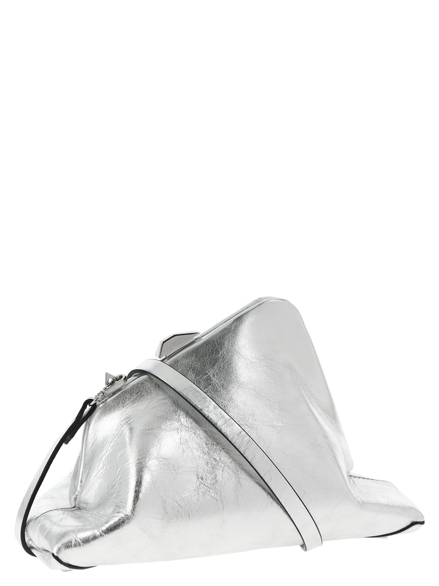 The Attico Day Off Calfskin Leather Small Clutch Handbag - Silver