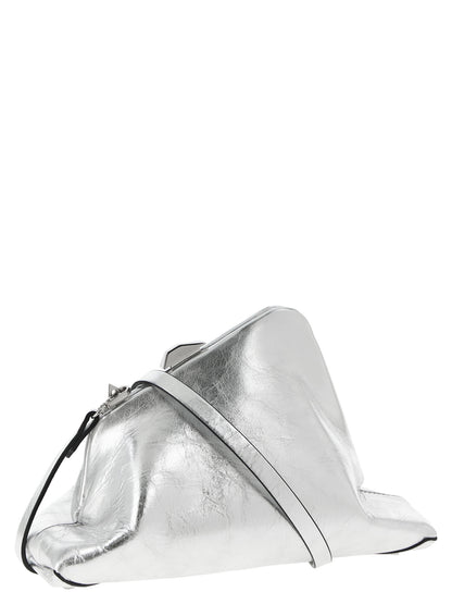 The Attico Day Off Calfskin Leather Small Clutch Handbag - Silver