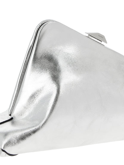 The Attico Day Off Calfskin Leather Small Clutch Handbag - Silver
