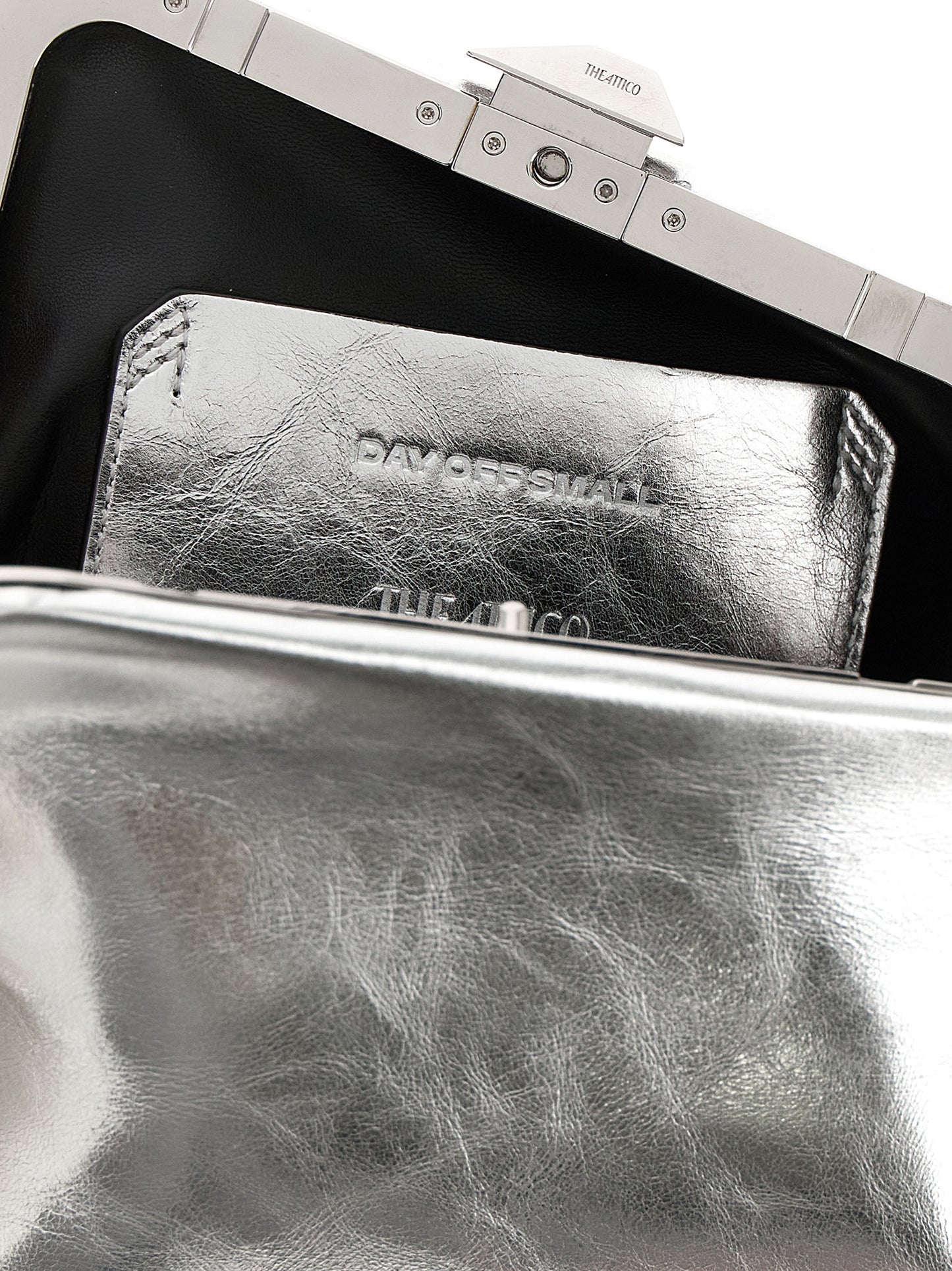 The Attico Day Off Calfskin Leather Small Clutch Handbag - Silver