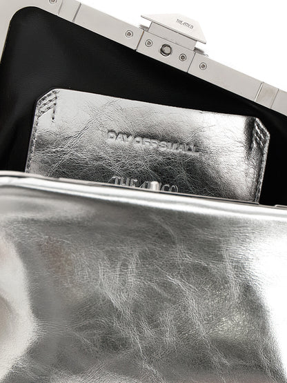 The Attico Day Off Calfskin Leather Small Clutch Handbag - Silver