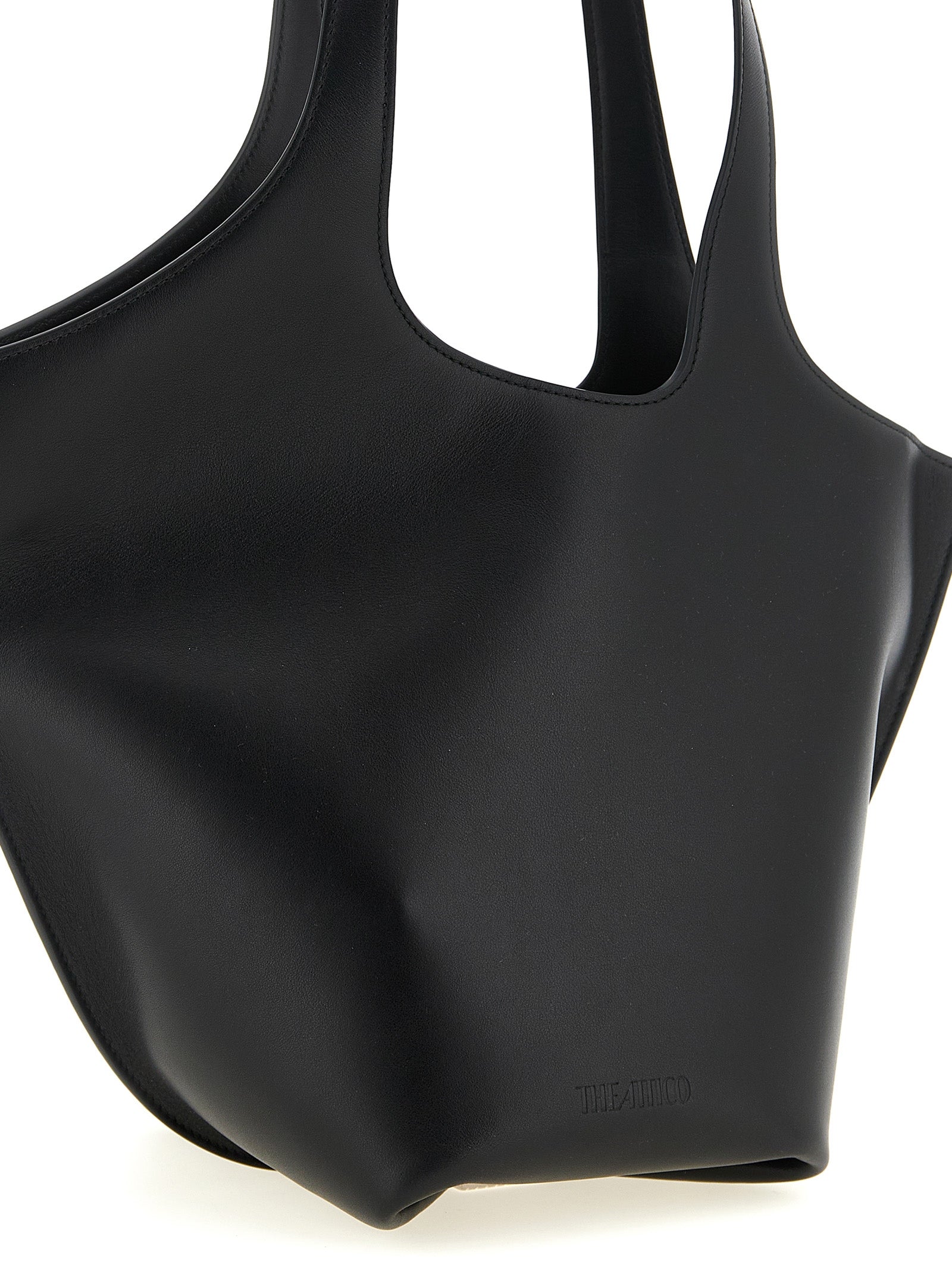 Medium Shoulder Bag by The Attico for women in calfskin leather black showcases a statuesque silhouette, artfully detailed with a secure zipper, organized , and versatile shoulder-strap & handle for a statuesque look.