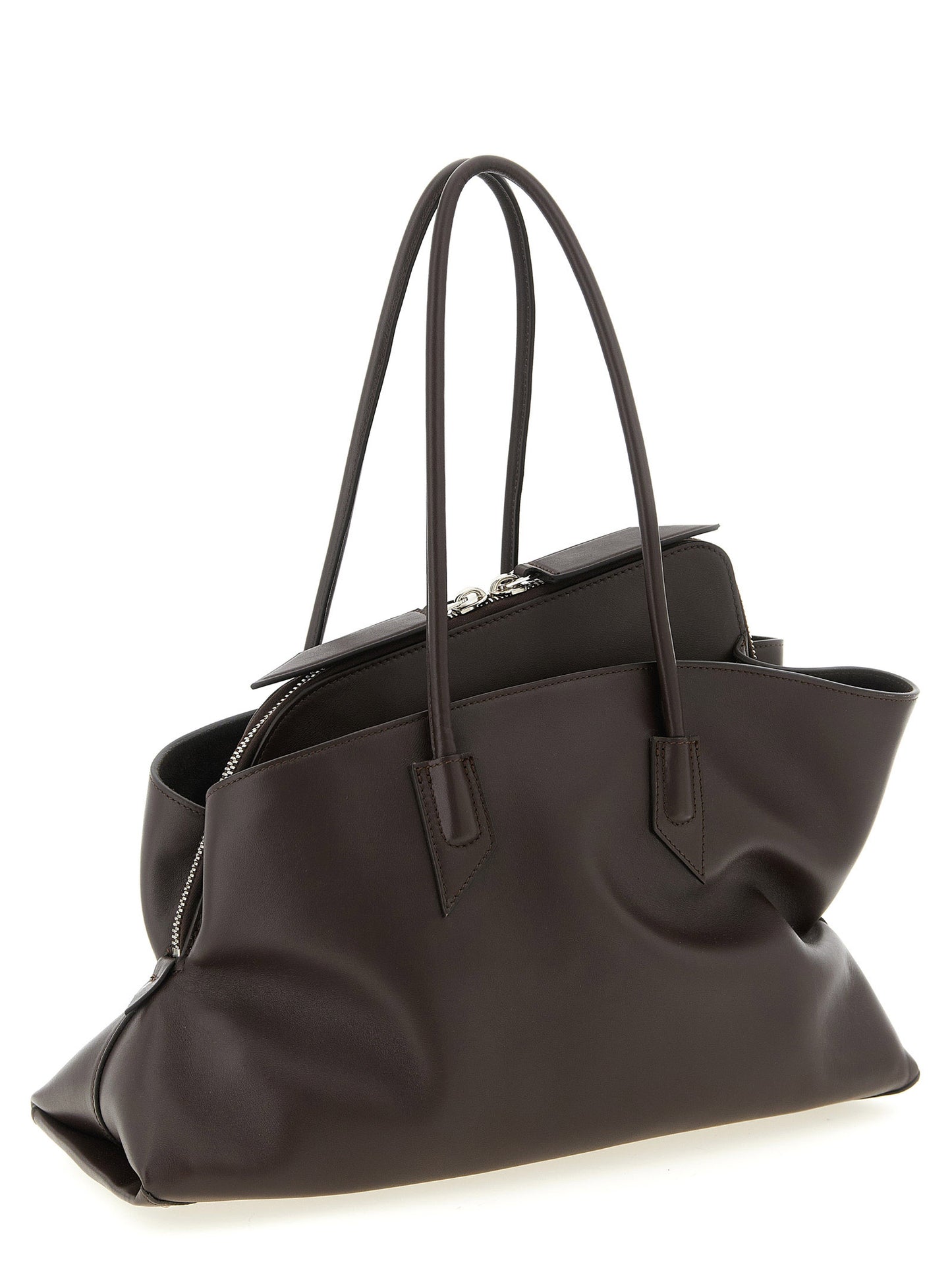 The Attico La Passeggiata Calfskin Leather Medium Shoulder Bag - Brown