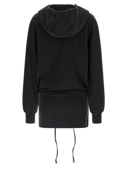 Dress by The Attico for women in cotton black showcases a striking silhouette, elegantly detailed with a , refined v-neck hooded neckline, and a striking short mini for a striking finish.