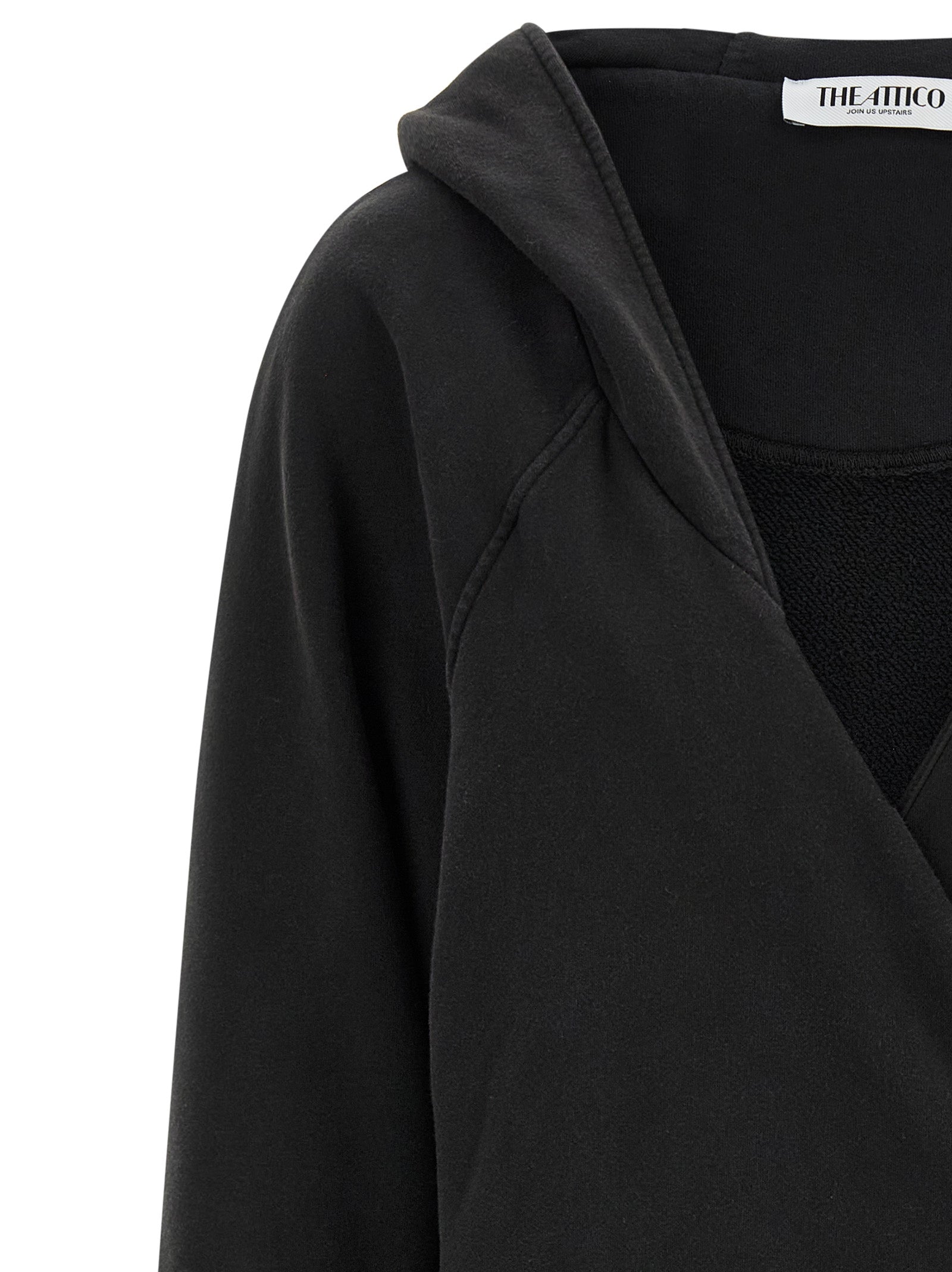 Dress by The Attico for women in cotton black features an eye catching silhouette with a sophisticated v-neck hooded neckline, elegant , and a refined short mini for a eye catching aesthetic.