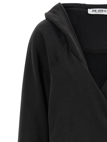 Dress by The Attico for women in cotton black features an eye catching silhouette with a sophisticated v-neck hooded neckline, elegant , and a refined short mini for a eye catching aesthetic.