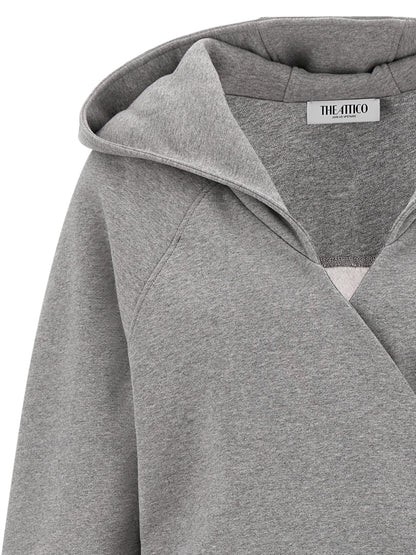 The Attico Women's V Neck &Hooded Cotton Dress - Gray