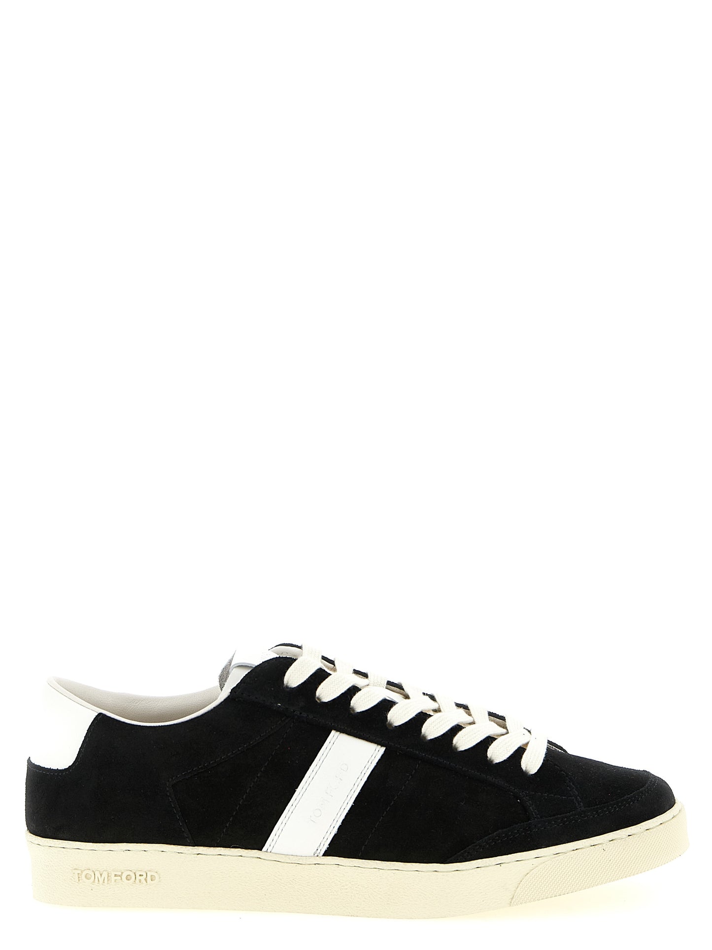 Sneakers by Tom Ford for men in suede leather & rubber bicolour, black & white features an timeless silhouette from the Blake Men's Low Top Suede Leather & Rubber Sneakers collection, showcasing a signature low-top style with an timeless finish.