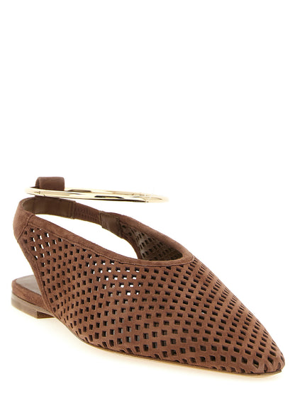 Ballet Flat Shoes by Jil Sander for women in capra suede leather brown presents a effortless chic silhouette, showcasing the Women's Capra Suede Leather Ballet Flat Shoes design with a effortless chic and pointed toe style for a sophisticated look.