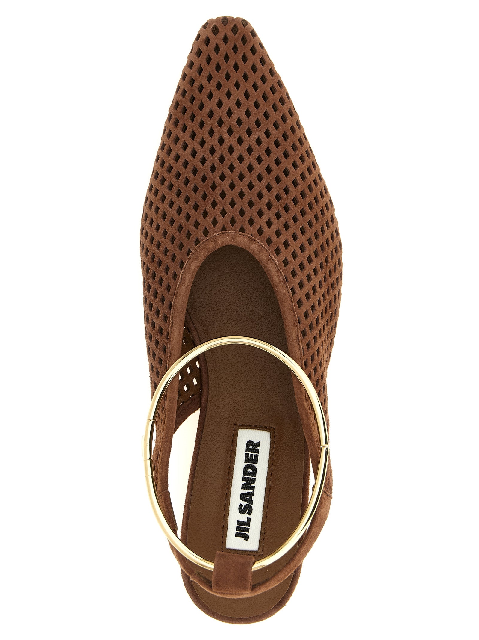 Ballet Flat Shoes by Jil Sander for women in capra suede leather brown showcases a enchanting silhouette as part of the Women's Capra Suede Leather Ballet Flat Shoes collection, defined by a enchanting pointed toe style and for a enchanting look.