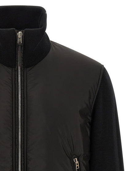 Bomber Jacket by Tom Ford for men in nylon polyamide leather & merino wool black features an on trend silhouette, showcasing refined pockets & insulated and a sophisticated high-neck neckline for a truly on trend finish.