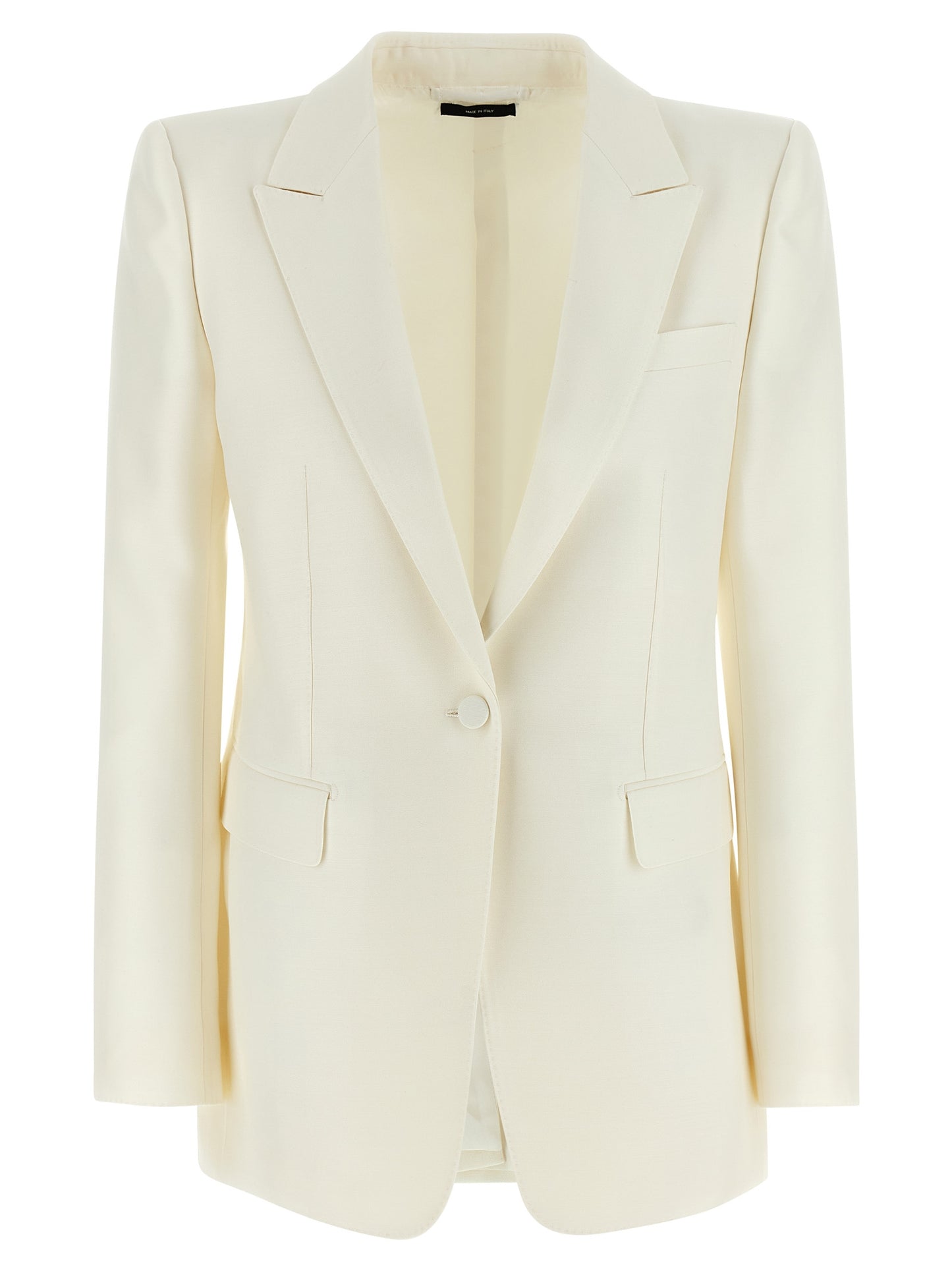 This Blazer by Tom Ford for women in silk cotton viscose wool white presents a tailored silhouette, meticulously tailored with a tailored split neckline and distinctive for a tailored finish.