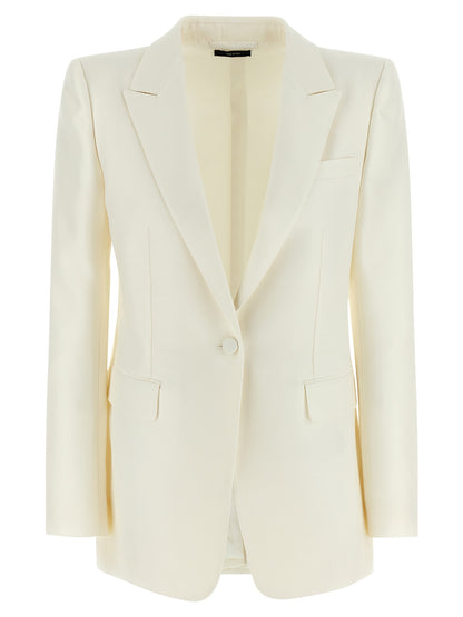 This Blazer by Tom Ford for women in silk cotton viscose wool white presents a tailored silhouette, meticulously tailored with a tailored split neckline and distinctive for a tailored finish.