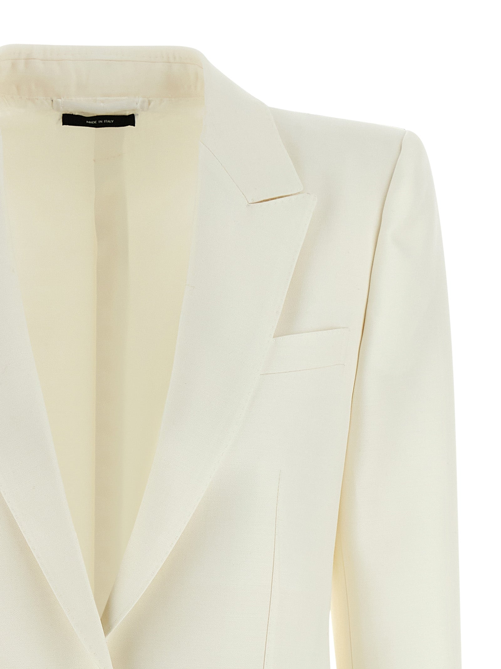 Blazer by Tom Ford for women in silk cotton viscose wool white features an stylish silhouette, showcasing a sophisticated split neckline and stylish for a truly stylish finish.
