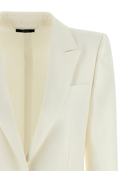 Blazer by Tom Ford for women in silk cotton viscose wool white features an stylish silhouette, showcasing a sophisticated split neckline and stylish for a truly stylish finish.