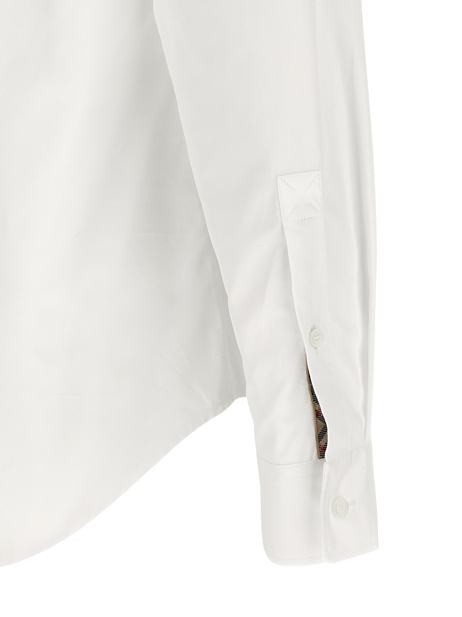 Shirt by Burberry for men in cotton white showcases a sleek silhouette, elegantly detailed with a sleek and for a sleek finish.