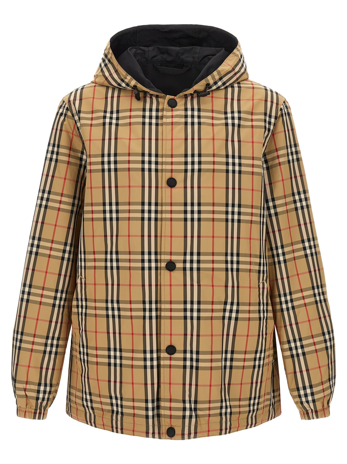 Hooded Windbreaker Jacket by Burberry for men in nylon & silicone multicolor showcases a urban chic silhouette, detailed with a urban chic hooded neckline and functional pockets, hooded & windproof for a polished finish.