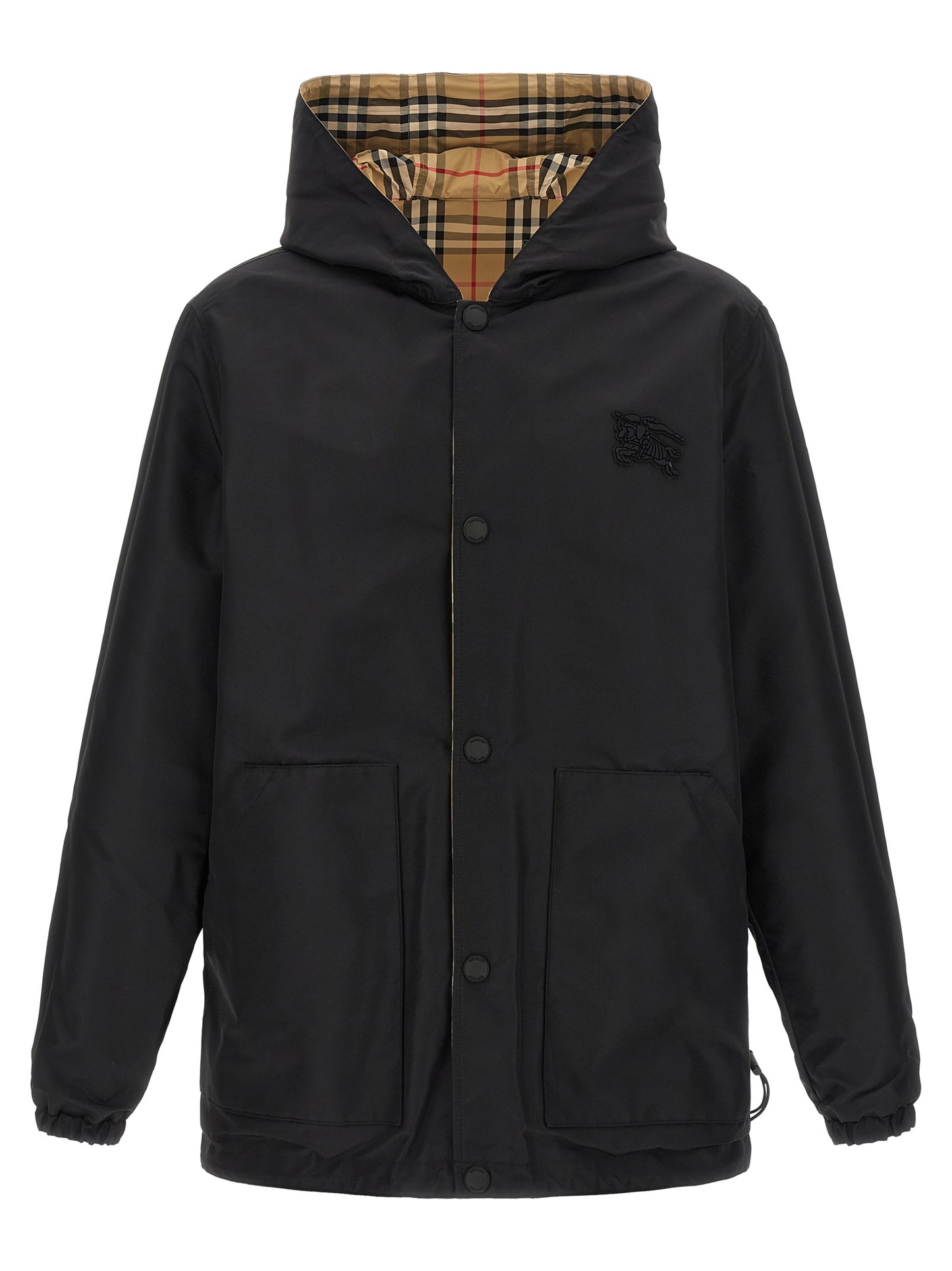 Hooded Windbreaker Jacket by Burberry for men in nylon & silicone multicolor features an stylish silhouette, showcasing a sophisticated hooded neckline and performance-driven pockets, hooded & windproof for a premium, stylish look.