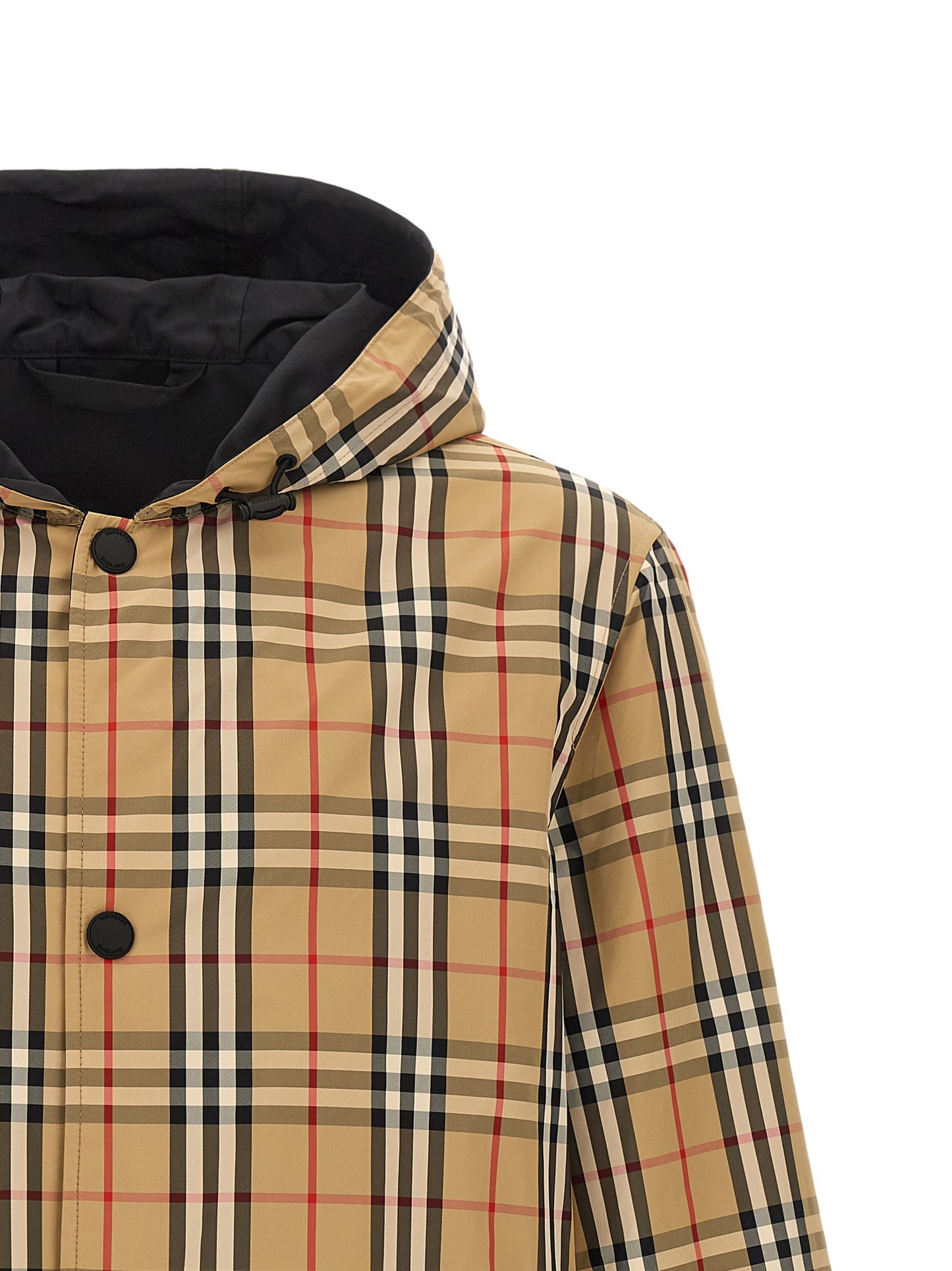 Hooded Windbreaker Jacket by Burberry for men in nylon & silicone multicolor features an enduring silhouette, showcasing technical pockets, hooded & windproof and a sophisticated hooded neckline for a truly enduring aesthetic.