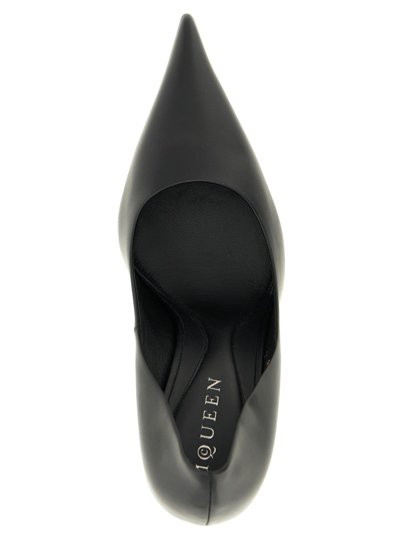 High-Heel Stiletto Pumps Heels by Alexander McQueen for women in calfskin leather and black showcases a effortlessly elegant silhouette as Women's Calfskin Leather High-Heel Stiletto Pumps Heels, featuring a effortlessly elegant stiletto high-heel and a effortlessly elegant pointed toe style for an elegant look.