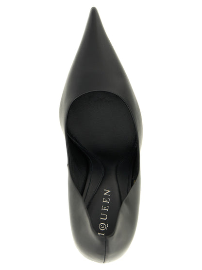 High-Heel Stiletto Pumps Heels by Alexander McQueen for women in calfskin leather and black showcases a effortlessly elegant silhouette as Women's Calfskin Leather High-Heel Stiletto Pumps Heels, featuring a effortlessly elegant stiletto high-heel and a effortlessly elegant pointed toe style for an elegant look.