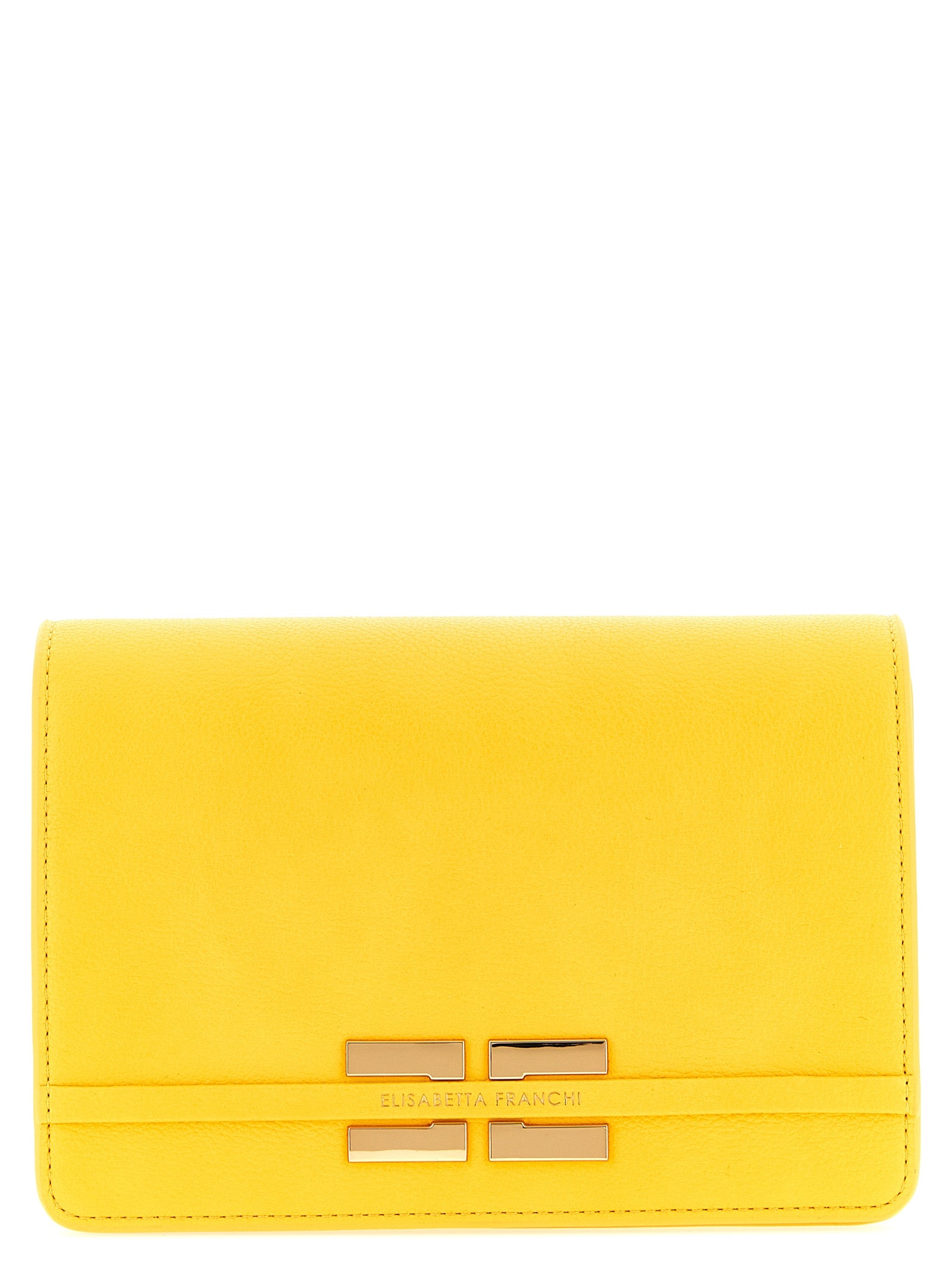 Crossbody Flap Handbag by Elisabetta Franchi for women in polyurethane polyester leather & virgin wool bicolour & yellow features a multifaceted silhouette, showcasing a secure flap & magnetic and multifaceted with versatile crossbody-strap & shoulder-strap for multifaceted style.
