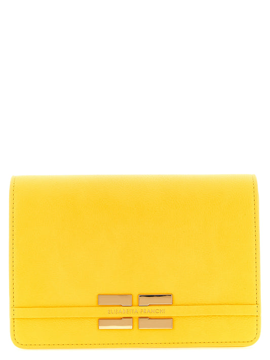 Crossbody Flap Handbag by Elisabetta Franchi for women in polyurethane polyester leather & virgin wool bicolour & yellow features a multifaceted silhouette, showcasing a secure flap & magnetic and multifaceted with versatile crossbody-strap & shoulder-strap for multifaceted style.