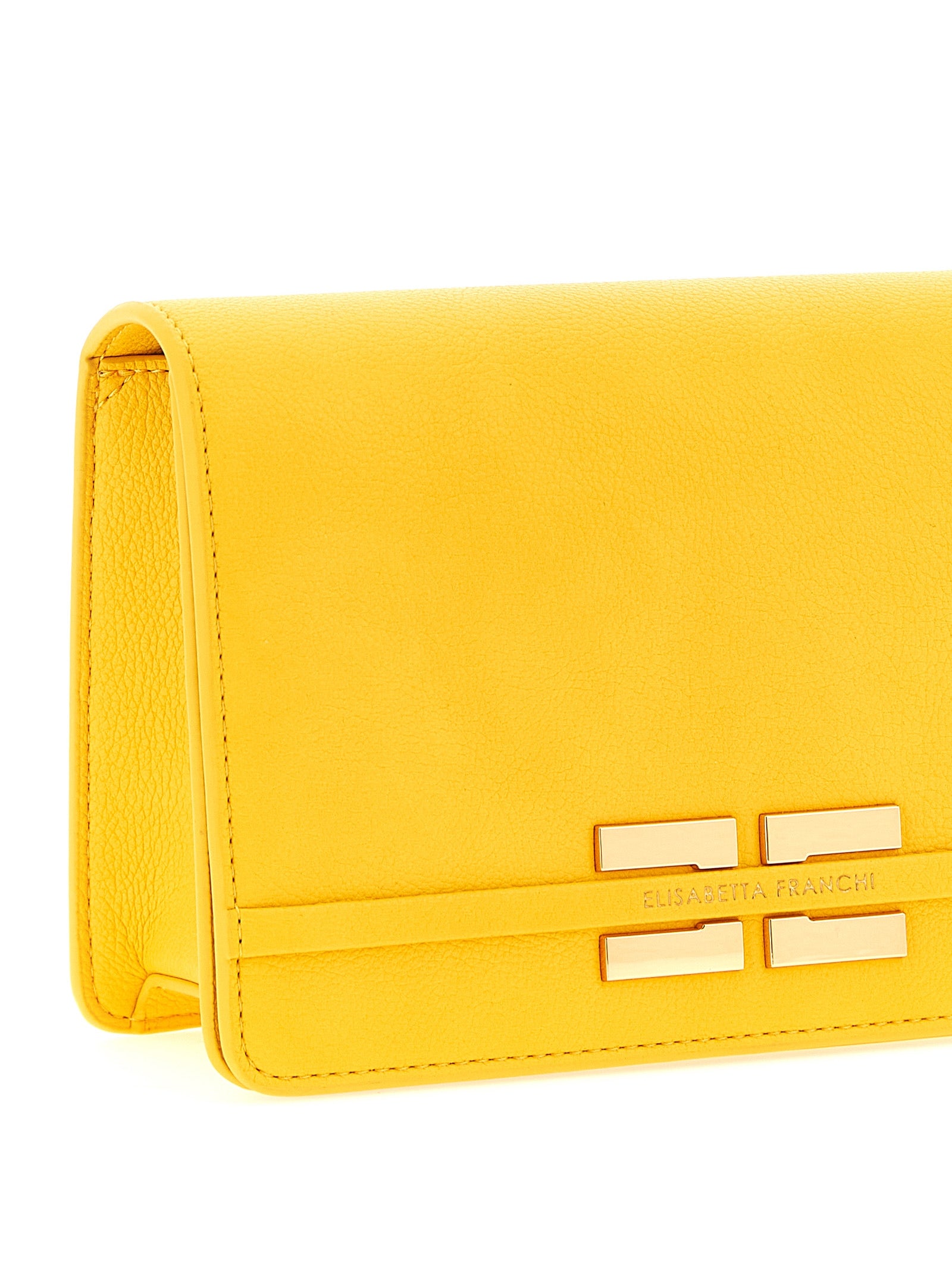 Crossbody Flap Handbag by Elisabetta Franchi for women in polyurethane polyester leather & virgin wool bicolour & yellow features an multi-faceted design with a secure flap & magnetic, ample , and versatile crossbody-strap & shoulder-strap for a multi-faceted finish.