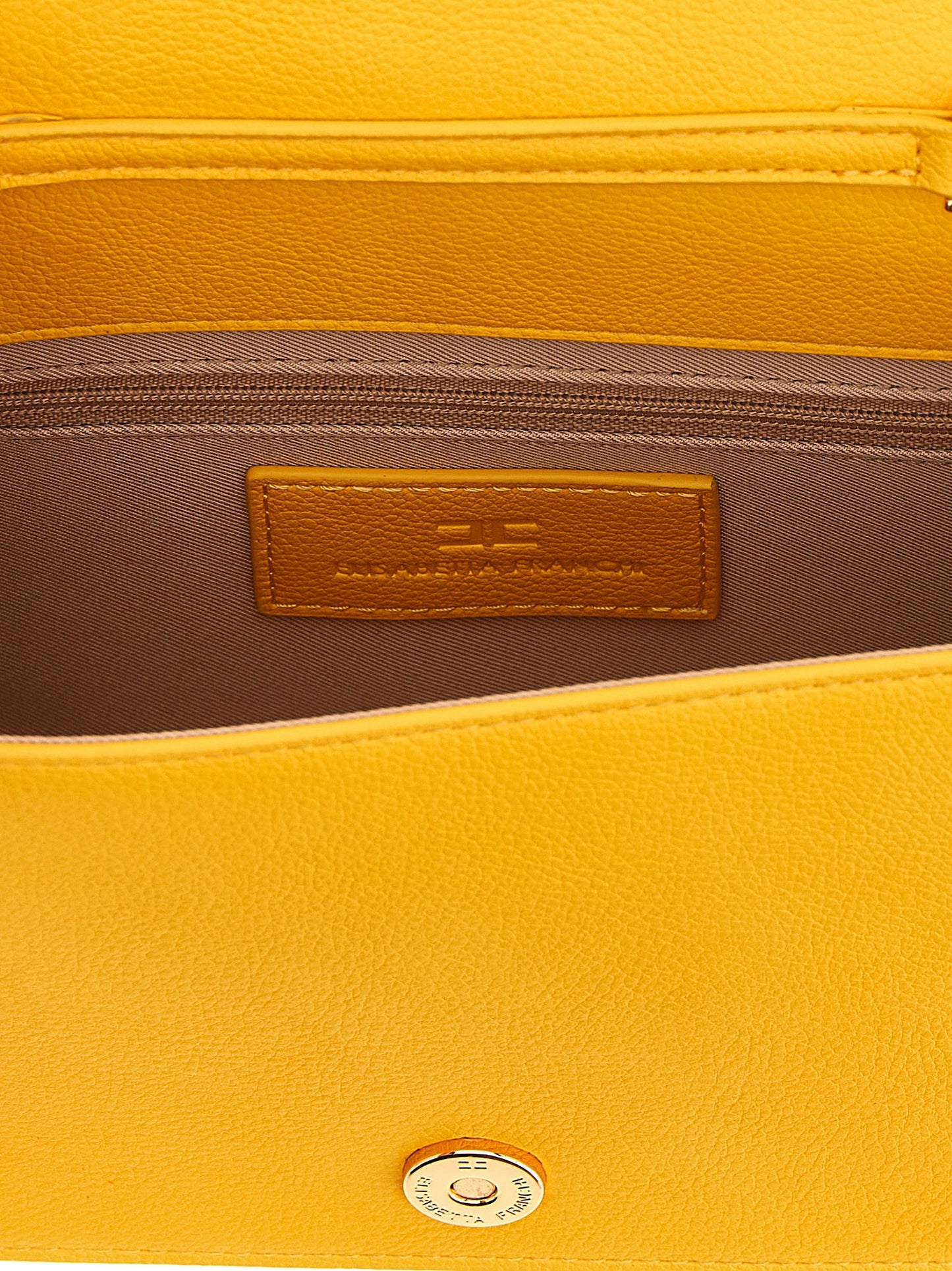Crossbody Flap Handbag by Elisabetta Franchi for women in polyurethane polyester leather & virgin wool bicolour & yellow features a transformative elegance silhouette, showcasing a secure flap & magnetic, organized , and versatile crossbody-strap & shoulder-strap for a transformative elegance look.