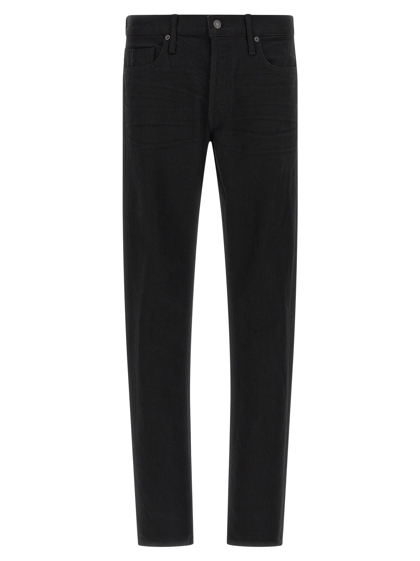 Jeans by Tom Ford for men in suede leather polyurethane & denim cotton black features an sophisticated and straight-leg with a precise long, creating a sophisticated and sophisticated silhouette.