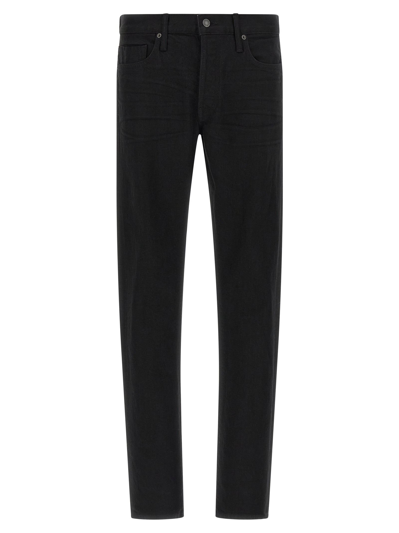 Jeans by Tom Ford for men in suede leather polyurethane & denim cotton black features an sophisticated and straight-leg with a precise long, creating a sophisticated and sophisticated silhouette.