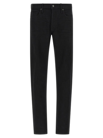 Jeans by Tom Ford for men in suede leather polyurethane & denim cotton black features an sophisticated and straight-leg with a precise long, creating a sophisticated and sophisticated silhouette.