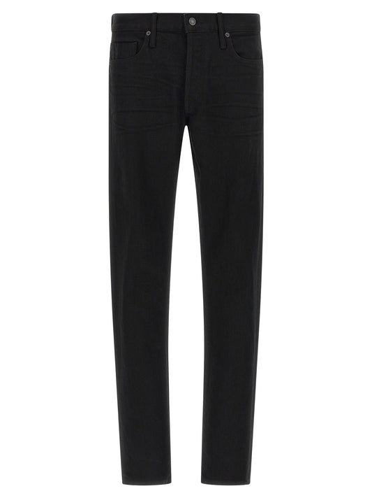 Jeans by Tom Ford for men in suede leather polyurethane & denim cotton black features an sophisticated and straight-leg with a precise long, creating a sophisticated and sophisticated silhouette.