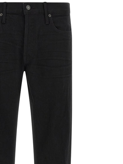 Jeans by Tom Ford for men in suede leather polyurethane & denim cotton black features an refined tailoring silhouette, showcasing a premium straight-leg with a and long cut for a refined tailoring look.