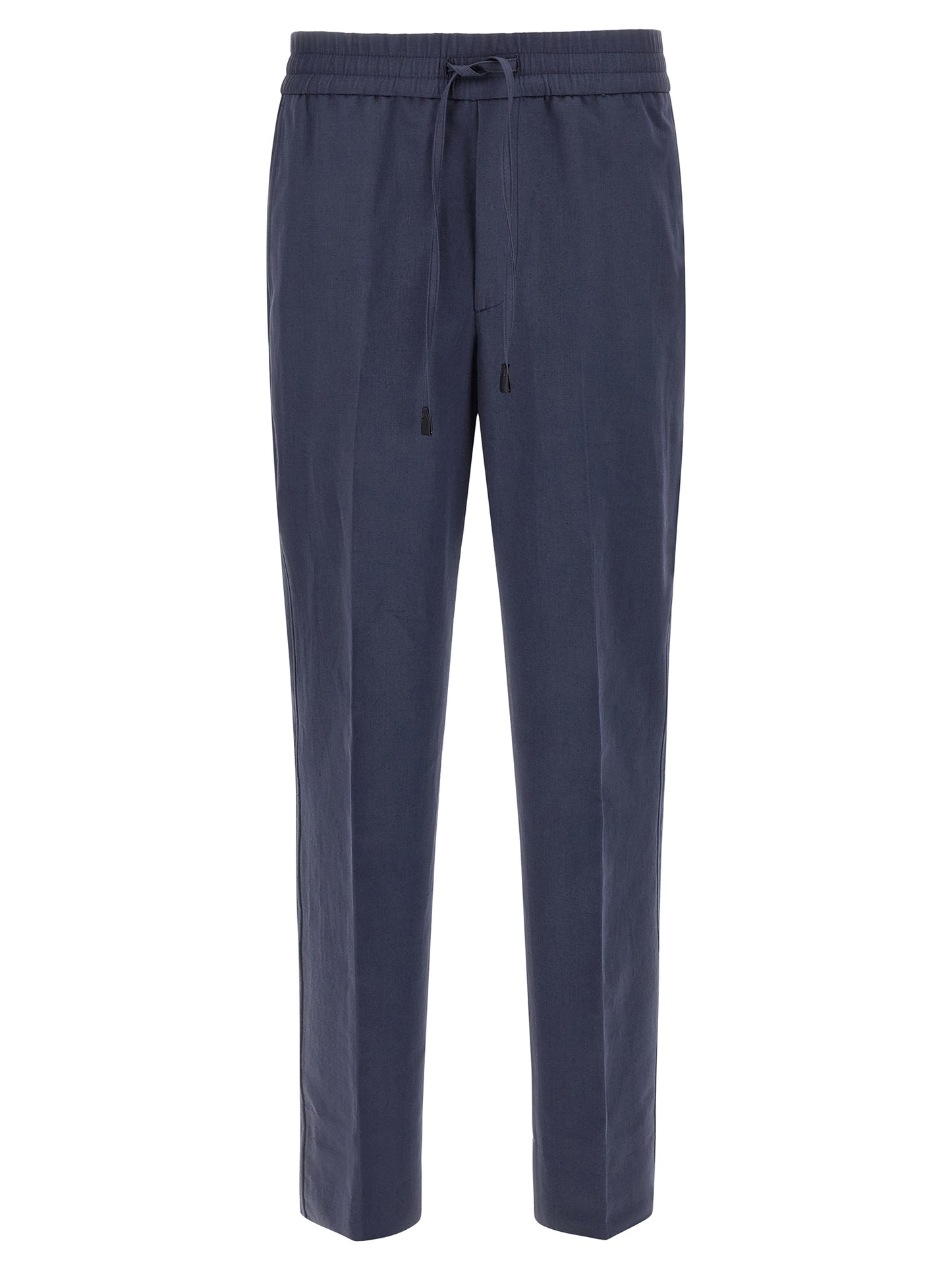 Casual Pants by Brioni for men in linen & cotton blue features a polished silhouette with a polished straight-leg, reaching a polished long and finished with a polished .