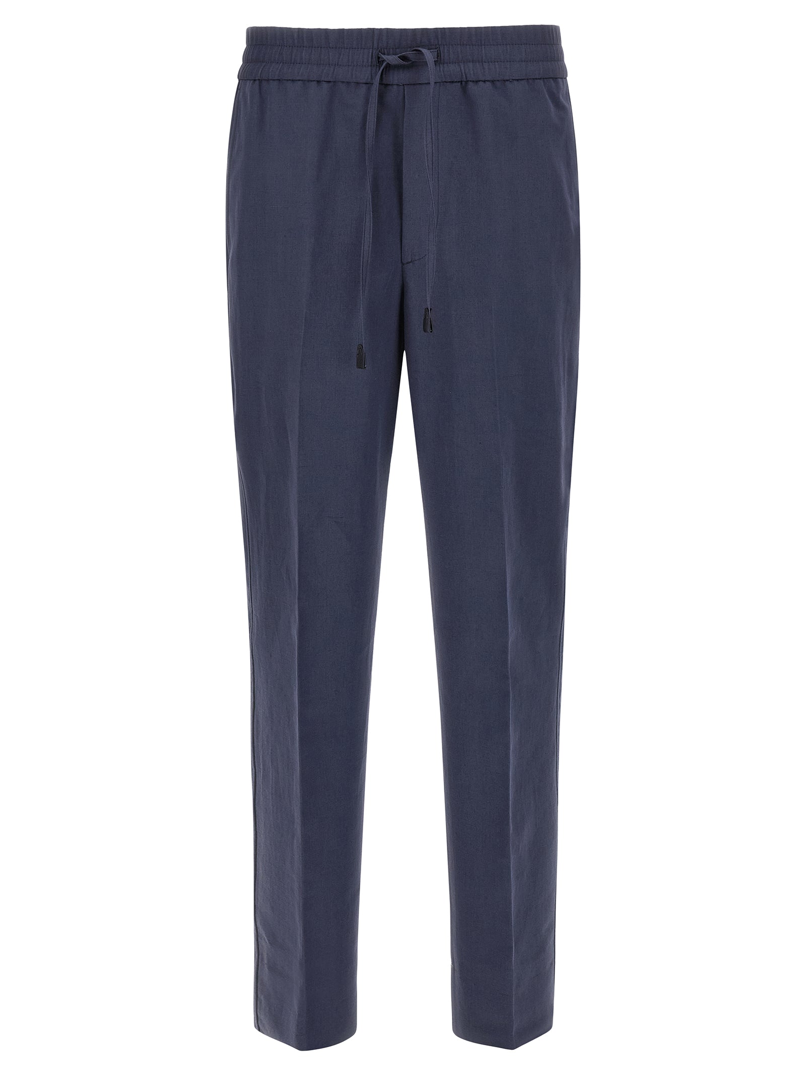 Casual Pants by Brioni for men in linen & cotton blue features a polished silhouette with a polished straight-leg, reaching a polished long and finished with a polished .