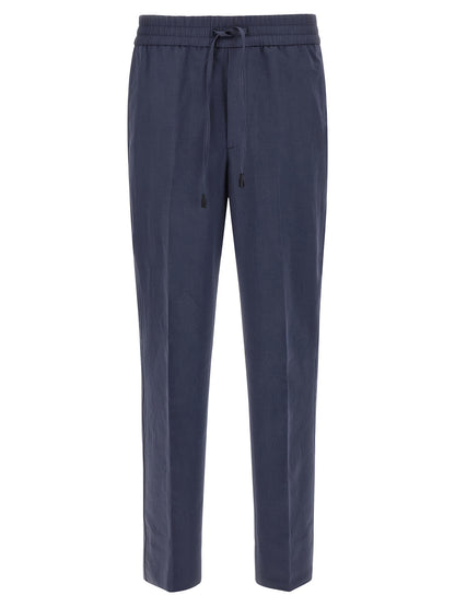 Casual Pants by Brioni for men in linen & cotton blue features a polished silhouette with a polished straight-leg, reaching a polished long and finished with a polished .
