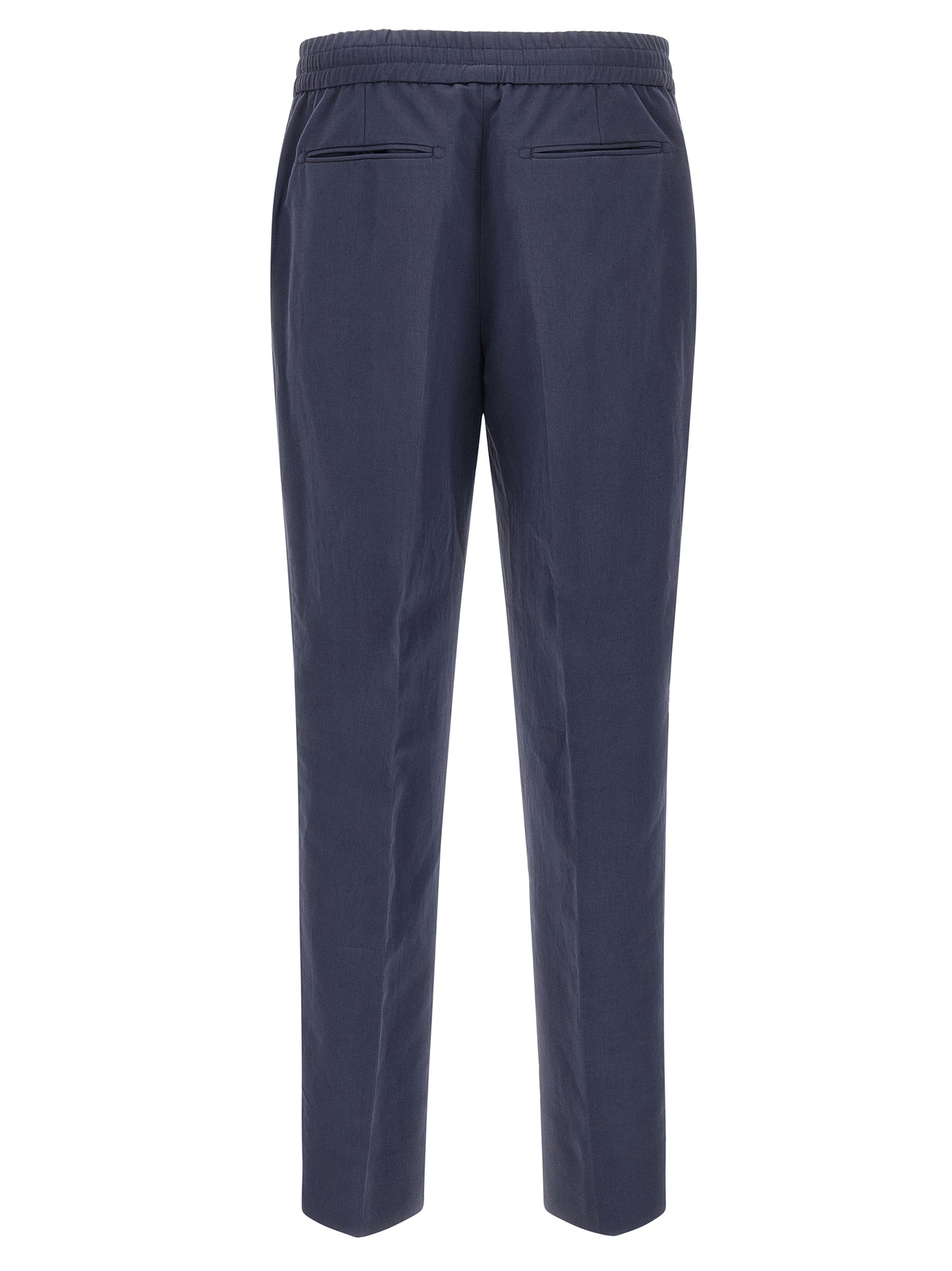 Casual Pants by Brioni for men in linen & cotton blue features an refined tailoring silhouette, showcasing a premium straight-leg with a and long cut for a refined tailoring look.
