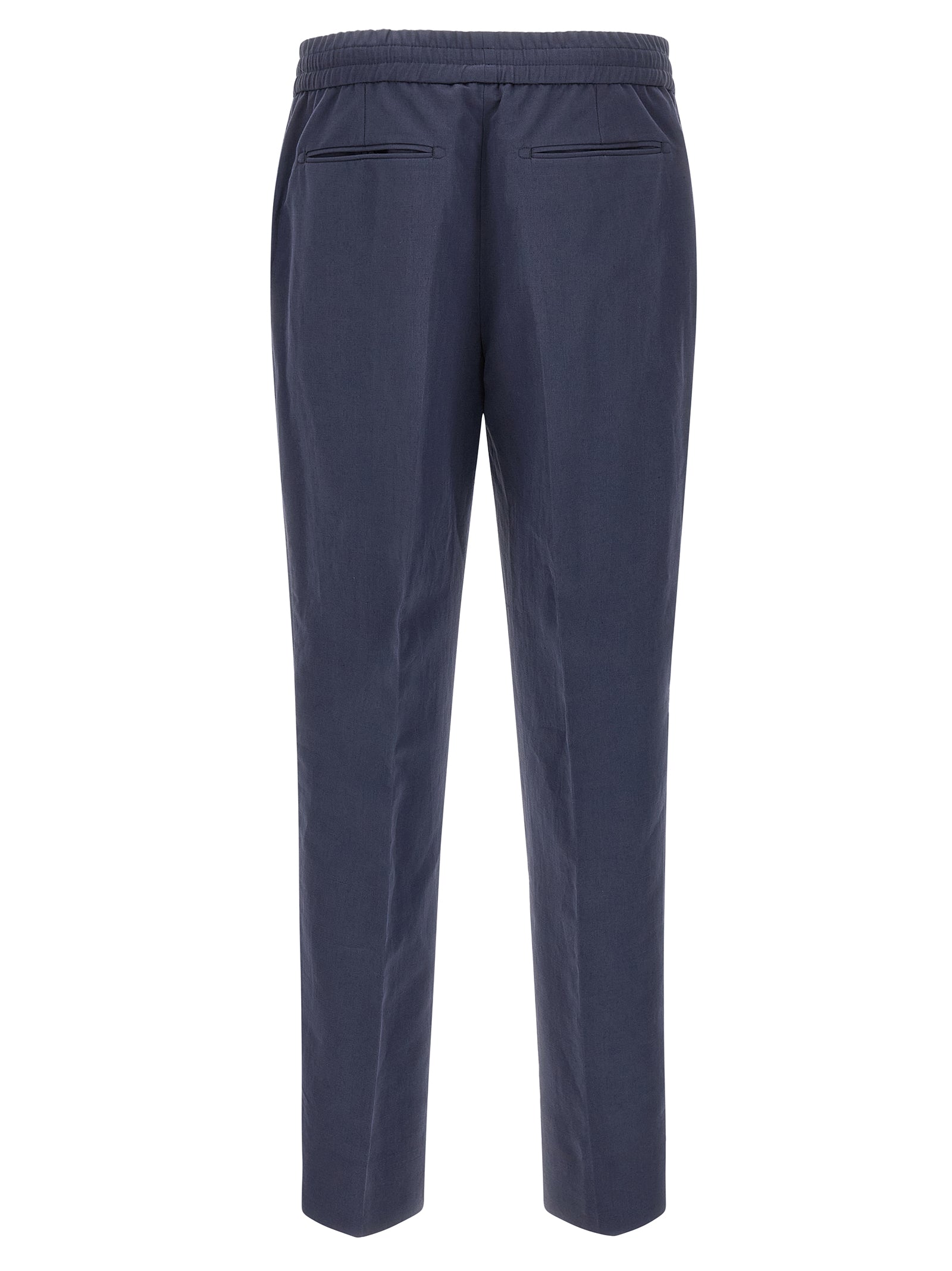 Casual Pants by Brioni for men in linen & cotton blue features an refined tailoring silhouette, showcasing a premium straight-leg with a and long cut for a refined tailoring look.