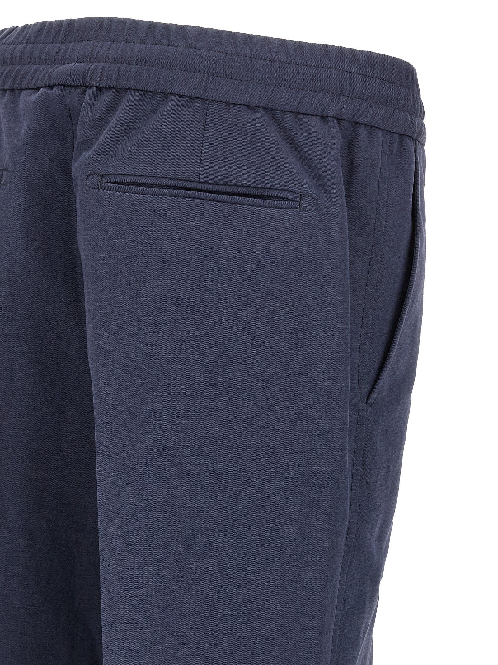 Casual Pants by Brioni for men in linen & cotton blue features an sartorial straight-leg and long with a cut for a sartorial finish.