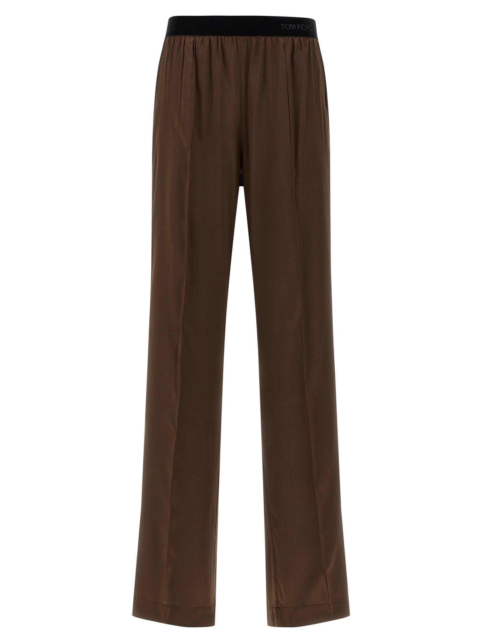 Casual Pants by Tom Ford for women in satin silk velvet brown features an sophisticated and straight-leg with a precise long, creating a sophisticated and sophisticated silhouette.