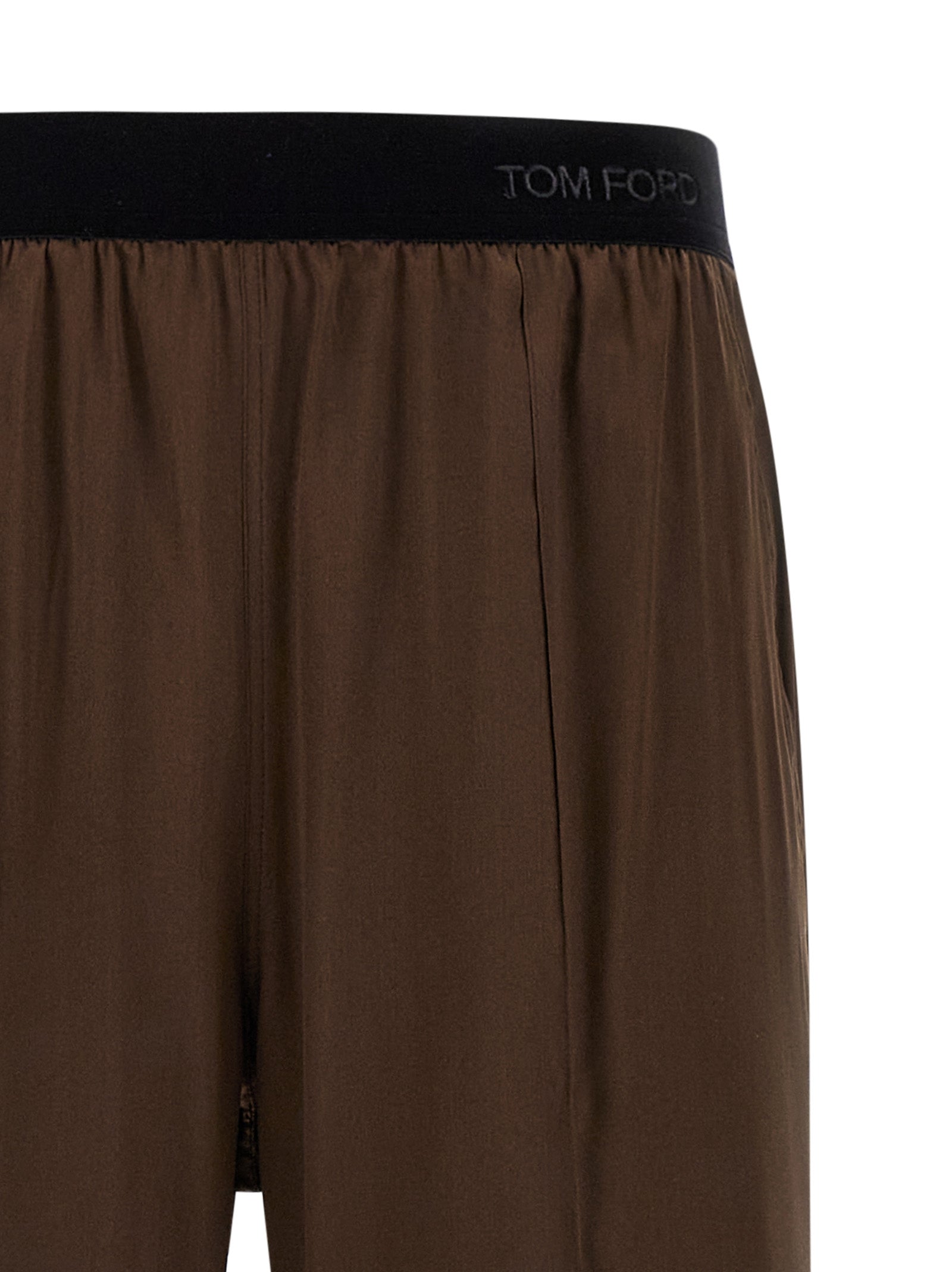 Casual Pants by Tom Ford for women in satin silk velvet brown features an refined tailoring silhouette, showcasing a premium straight-leg with a and long cut for a refined tailoring look.