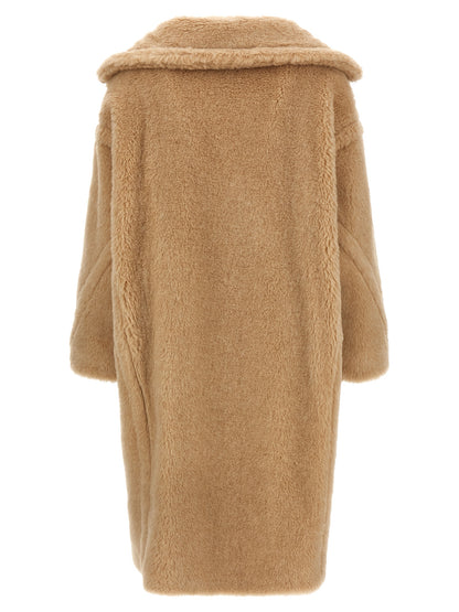 Max Mara Bear Icon Women's Double Breasted Viscose Alpaca Wool & Leather Trench Coat - Beige Horn Jacquard Monogram