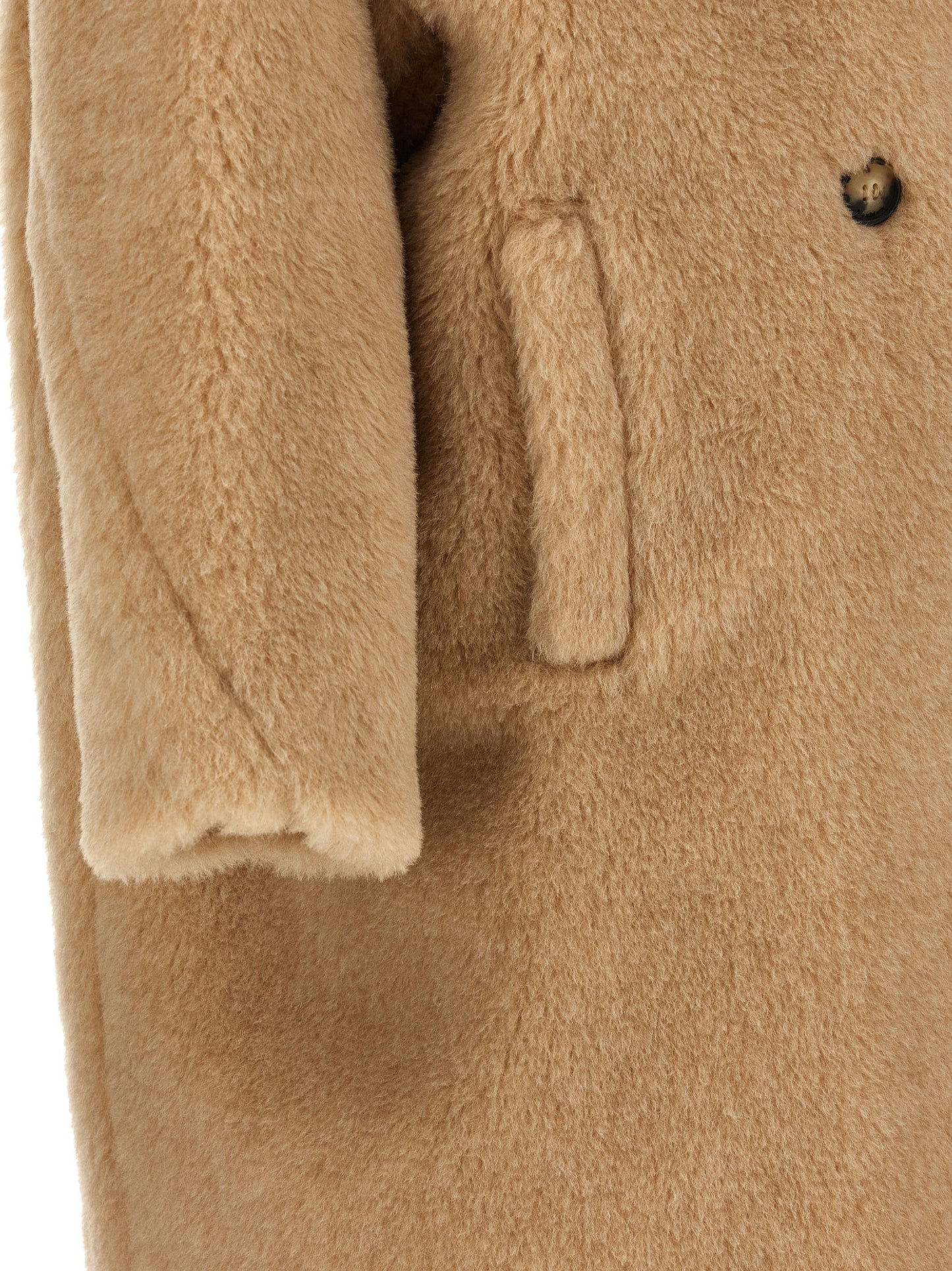 Max Mara Bear Icon Women's Double Breasted Viscose Alpaca Wool & Leather Trench Coat - Beige Horn Jacquard Monogram